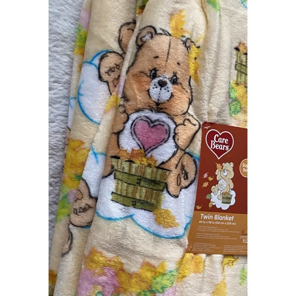 Care Bears Autumn Fall Leaves‎ 60 X 90” TWIN Sz Throw Blanket Yellow NEW